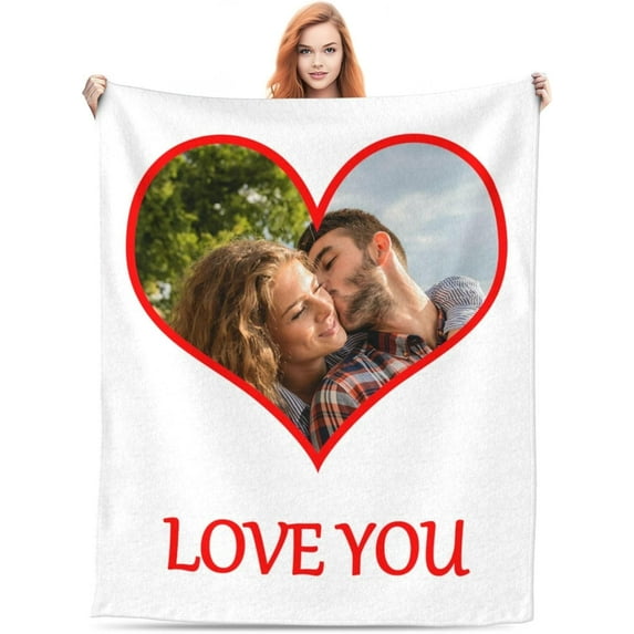 Custom Blanket with Picture Text Personalized Throw Blanket for Valentine's Day, Personalized Gifts for Boyfriend Girlfriend Husband Wife, Customized Photo Blankets for Anniversary Birthday Blankets