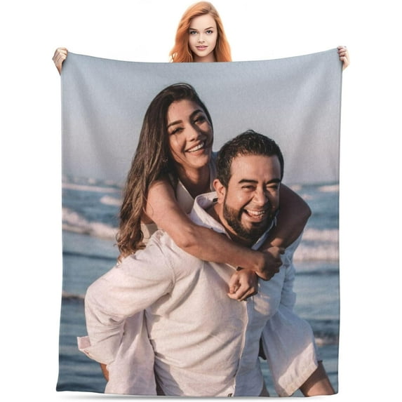 Custom Blanket with Picture Text Personalized Throw Blanket for Valentine's Day, Personalized Gifts for Boyfriend Girlfriend Husband Wife, Customized Photo Blankets for Anniversary Birthday Blankets