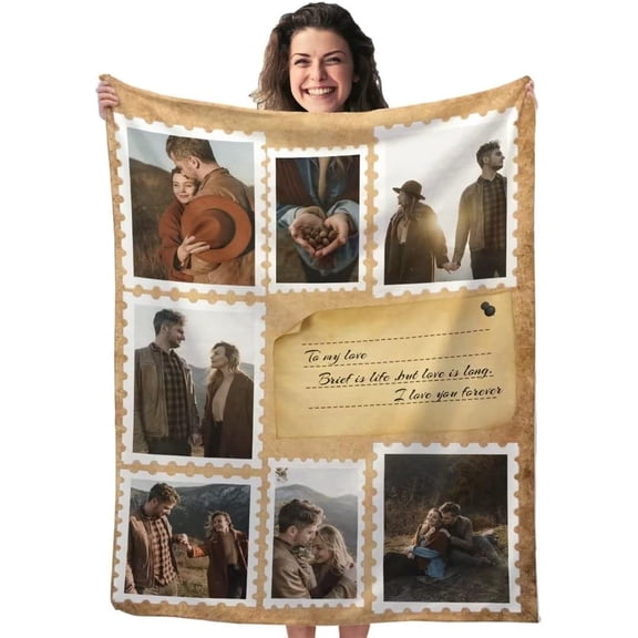 Custom Blanket with Picture Upload, Customized Blankets with Photos, Personalized Throw Photo Blankets for Anniversary Birthday Wedding Sisters Couples Gift