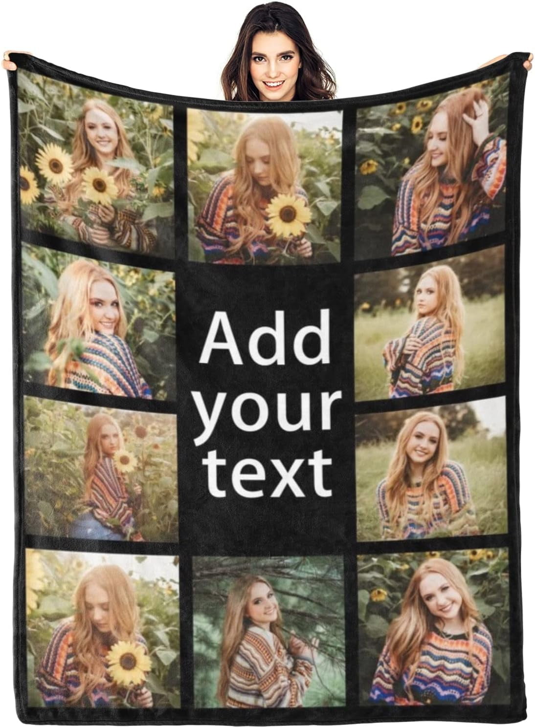 Custom Blanket with Text Photo Collage Customized Blankets with Pictures, Personalized Throw Blanket for Father, Mom, Kids, Dogs, Friends Couple or Lover as Christmas Birthday Gift