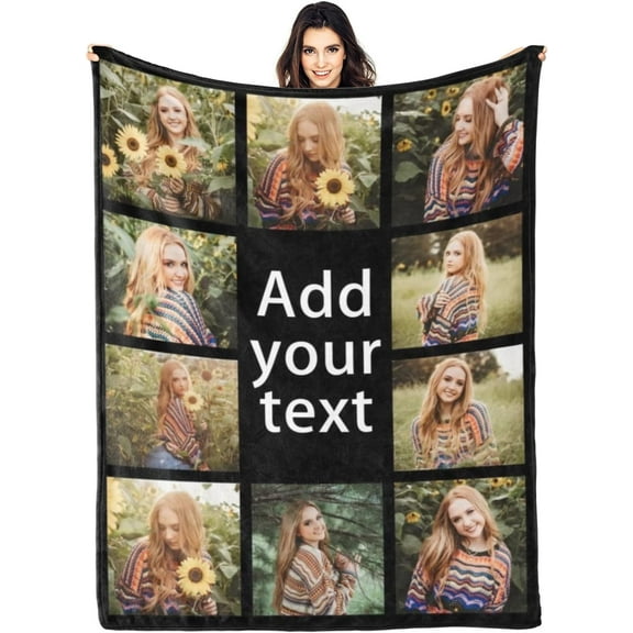 Custom Blanket with Text Photo Collage Customized Blankets with Pictures, Personalized Throw Blanket for Father, Mom, Kids, Dogs, Friends Couple or Lover as Christmas Birthday Gift