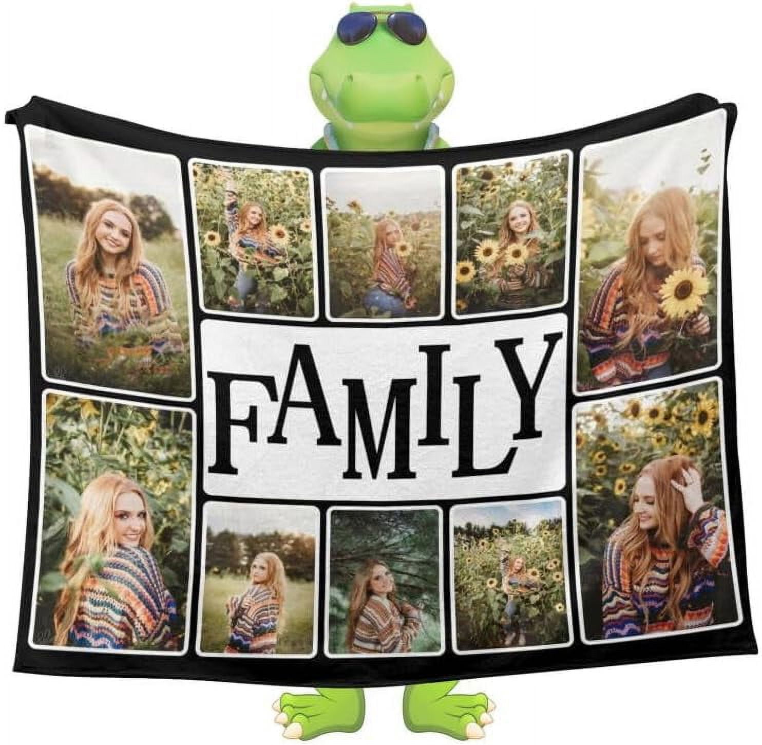 Custom Blanket with Text Photo Collage Customized Blankets with Pictures Personalized Throw Blanket for Father Mom Kids Dogs Friends Couple or Lover as Christmas Birthday Gift Walmart Business Supplie...