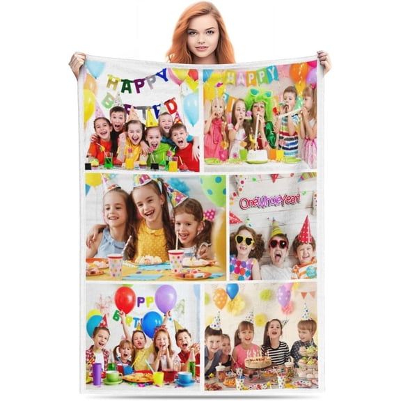 Custom Blanket with Text Photos Customized Blanket Personalized Throw for Adult Kid Birthday Wedding Christmas Halloween Fathers Mothers Valentines Day Gift Couch Sofa Bedroom 40"x 30"