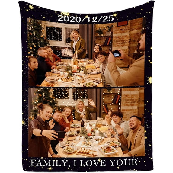 Custom Blanket with Text Photos,Personalized Customized Picture Blankets for Grandpa Grandma Christmas Mother Father Day Birthday Gifts 9 Photos Collage 4 Sizes