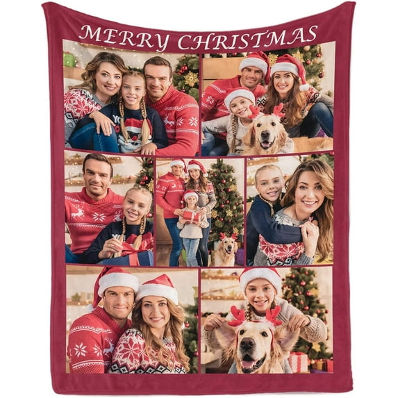 Custom Blanket with Text Photos,Personalized Customized Picture Blankets for Grandpa Grandma Christmas Mother Father Day Birthday Gifts 9 Photos Collage 4 Sizes