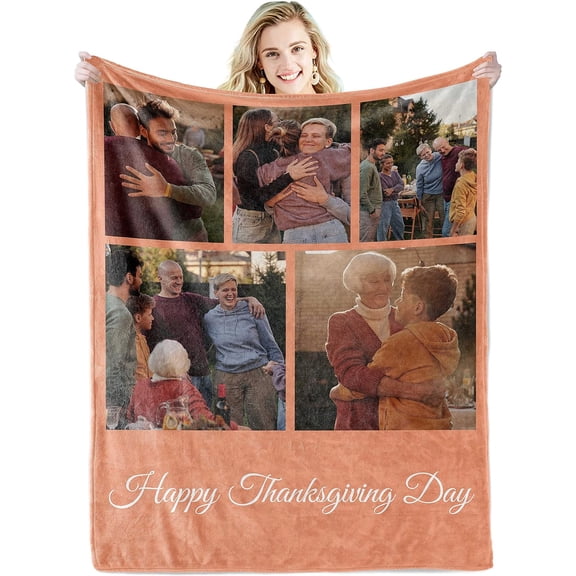 Custom Blanket with Text Picture Collage Customized Throw Blankets, Birthday Anniversary Wedding Personalized Halloween Christmas Couples Gifts for Boyfriend Girlfriend Photo 8 50"×60"