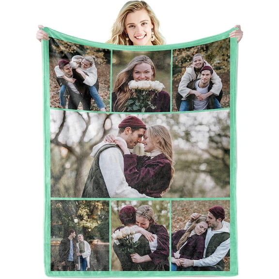 Custom Blanket with Text Picture Collage Customized Throw Blankets, Birthday Anniversary Wedding Personalized Halloween Christmas Couples Gifts for Boyfriend Girlfriend Photo 8 50"×60"