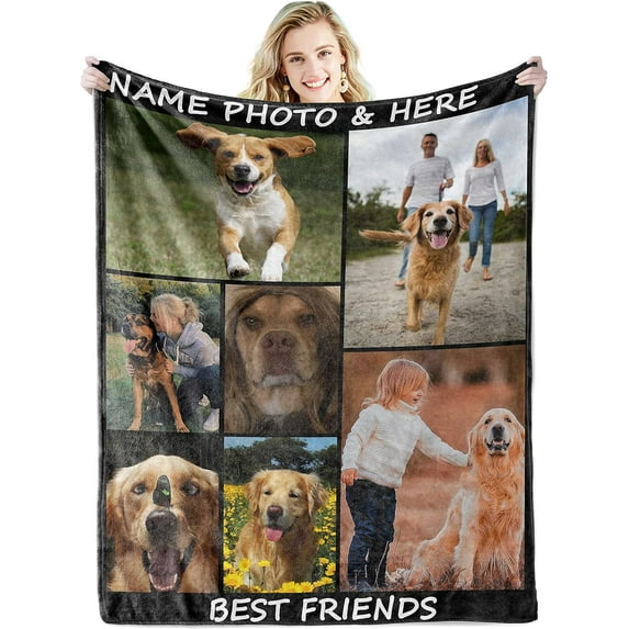 Custom Blanket with Text Picture Collage Customized Throw Blankets, Birthday Anniversary Wedding Personalized Halloween Christmas Couples Gifts for Boyfriend Girlfriend Photo 8 30"×40"