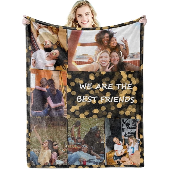Custom Blanket with Text Picture Collage Customized Throw Blankets, Birthday Anniversary Wedding Personalized Halloween Christmas Couples Gifts for Boyfriend Girlfriend Photo 8 50"×60"