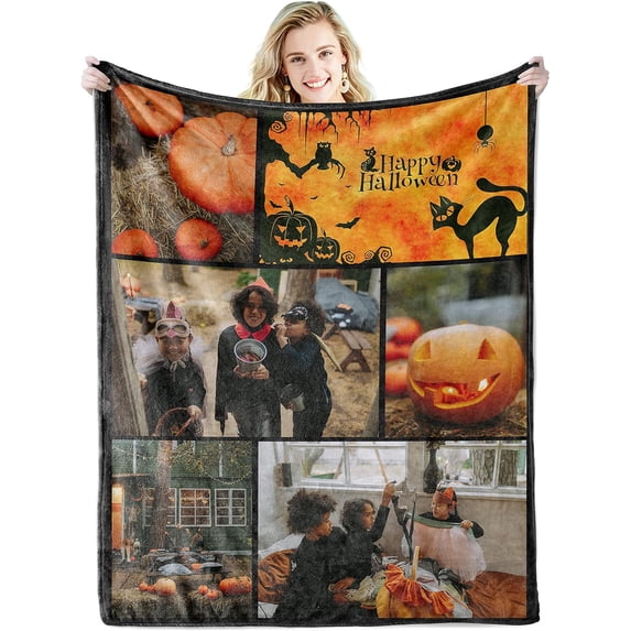 Custom Blanket with Text Picture Collage Customized Throw Blankets, Birthday Anniversary Wedding Personalized Halloween Christmas Couples Gifts for Boyfriend Girlfriend Photo 8 30"×40"
