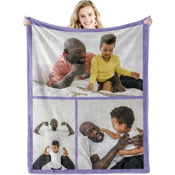 Custom Blanket with Text Picture Collage Customized Throw Blankets, Birthday Anniversary Wedding Personalized Halloween Christmas Couples Gifts for Boyfriend Girlfriend Photo 8 30"×40"