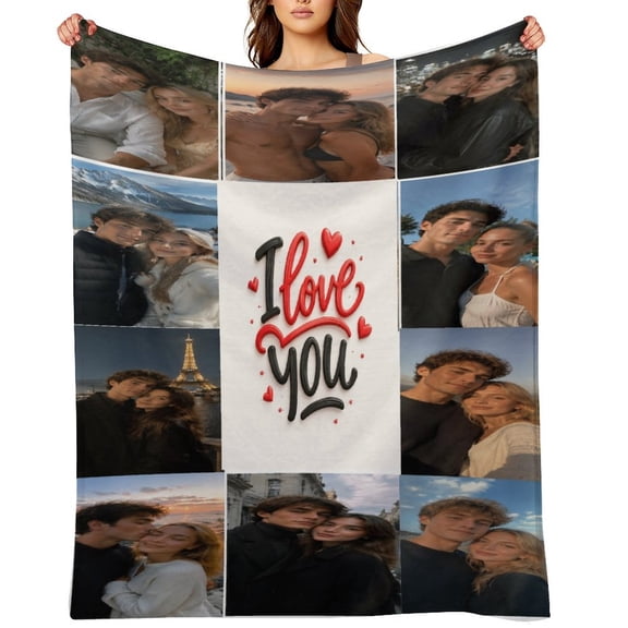 Custom Blanket Throws with Photos Text Personalized with Picture Customizable, Customize for Mom, Dad, Couple, Girlfriend, Boyfriend, Husband & Wife