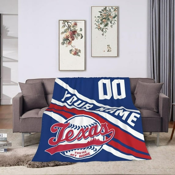 Custom Blanket for Bed Fans Gift Baseball City Name and Number Winter Summer Fleece Throw Blankets Personalized, 40"x50", 50"x60", 60"x80"