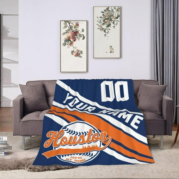 Custom Blanket for Bed Fans Gift Baseball City Name and Number Winter Summer Fleece Throw Blankets Personalized, 40"x50", 50"x60", 60"x80"