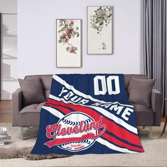 Custom Blanket for Bed Fans Gift Baseball City Name and Number Winter Summer Fleece Throw Blankets Personalized, 40"x50", 50"x60", 60"x80"