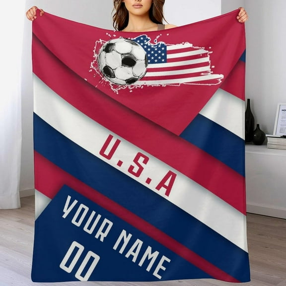 Custom Blanket for Bed Fans Gift Soccer City Winter Summer Fleece Throw Blankets Personalized Name & Number, 40"x50", 50"x60", 70"x80"
