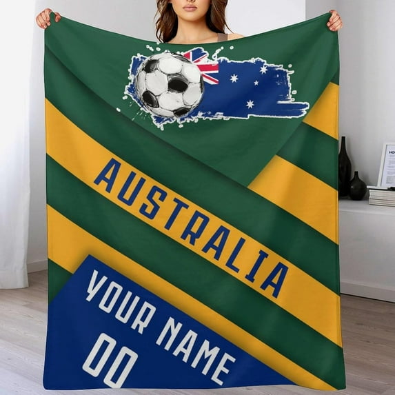 Custom Blanket for Bed Fans Gift Soccer City Winter Summer Fleece Throw Blankets Personalized Name & Number, 40"x50", 50"x60", 70"x80"