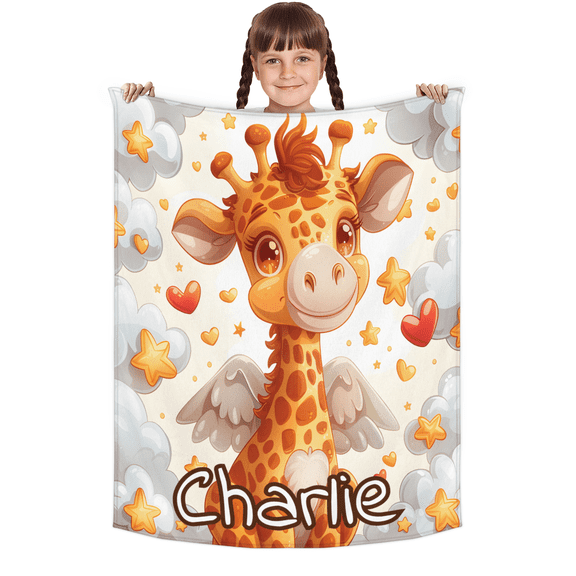 Custom Blanket with Name,Giraffe Pattern Throw Blanket, Personalized Soft Cozy Flannel Fleece Blanket for Couch, 40x30 inches