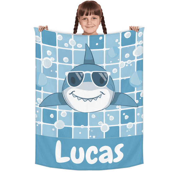 Custom Blanket with Name,Shark Personalized Blanket Ultra-Soft Flannel Name Blanket,Customized Christmas Birthday Gifts,50*60in