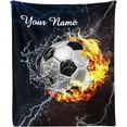 Custom Blanket with Name Text,Personalized Soccer Fire Water Super Soft