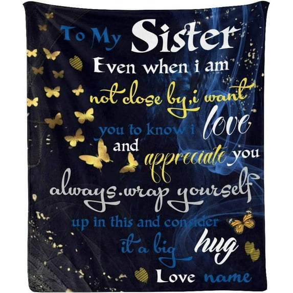 Custom Blanket with Name Text Personalized to My Sister Soft Fleece Throw Blanket for Gifts (50 X 60 inches)