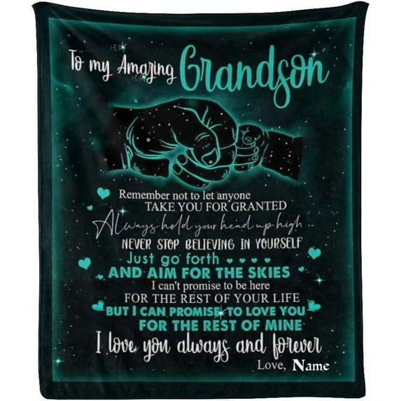 Custom Blanket with Name Throw Blanket Soft Fleece for Gifts Personalized to My Grandson Throw Blanket Soft Fleece for Gifts (50 X 60 inches)
