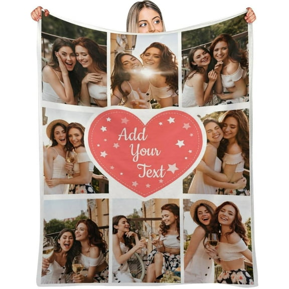 Custom Blanket with Pictures Christmas Personalized Blankets and Throws Birthday Xmas Gift for Dad Mom Friend Family Photo Blanket A Blankets