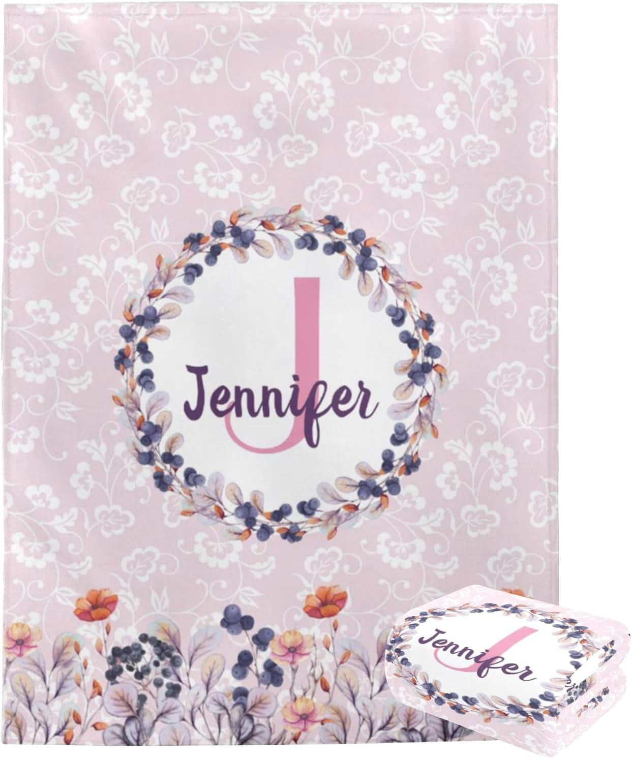 Custom Blankets with Name for Girls Personalized Baby Name Blankets Customized Swaddle Bed Blankets with Baby Name Flower Personalized Flower Blankets for Toddler Soft and Warm 30x40inch