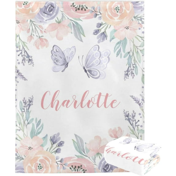 Custom Blankets with Name for Girls Personalized Baby Name Blankets Customized Swaddle Bed Blankets with Baby Name Flower Personalized Flower Blankets for Toddler Soft and Warm 30x40inch