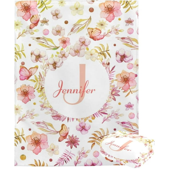 Custom Blankets with Name for Girls Personalized Baby Name Blankets Customized Swaddle Bed Blankets with Baby Name Flower Personalized Flower Blankets for Toddler Soft and Warm 30x40inch
