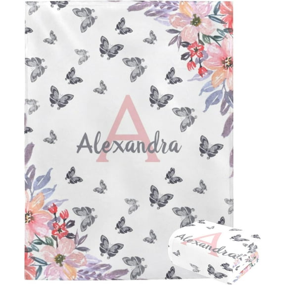 Custom Blankets with Name for Girls Personalized Baby Name Blankets Customized Swaddle Bed Blankets with Baby Name Flower Personalized Flower Blankets for Toddler Soft and Warm 30x40inch