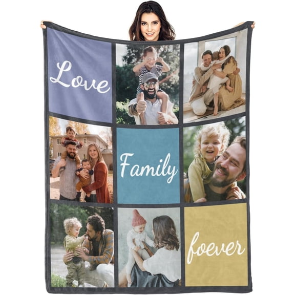 Custom Blankets Personalized Blankets with Photos Pictures Text Customized Blanket with Photos for Family Adult Kids Friends for Birthday Christmas Valentines