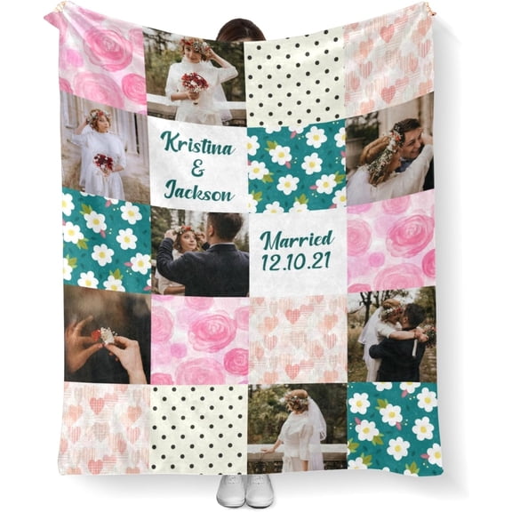 Custom Blankets Personalized Blankets with Photos Pictures Text Customized Blanket with Photos for Family Adult Kids Friends for Birthday Christmas Valentines
