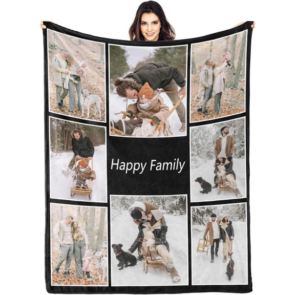 Custom Blankets Personalized Blankets with Photos Pictures Text Customized Blanket with Photos for Family Adult Kids Friends for Birthday Christmas Valentines