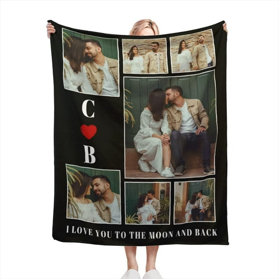 Custom Blankets with Photos Personalised Couples Blanket Gifts Customized Picture Blanket Memory Gifts Birthday Gift for Wife Husband Girlfriend Boyfriend, 76x102cm