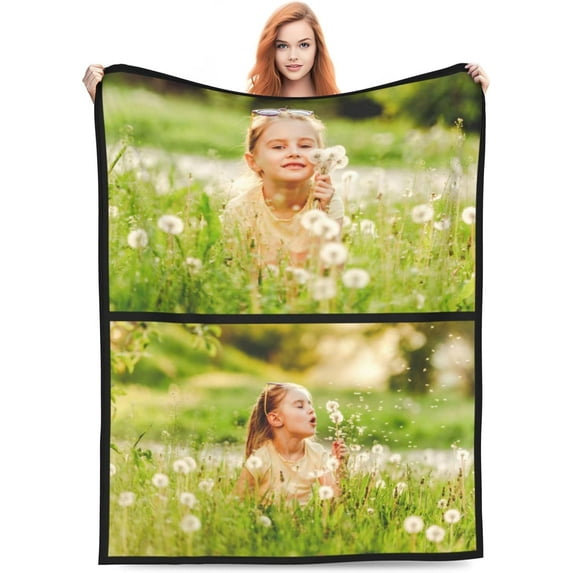 Custom Blankets with Photos and Text Personalized Flannel Throw Blankets Customized Memorial Blanket Gifts for Adult Couple Family Wedding Christmas Birthday Valentines Day Black 50"x40"