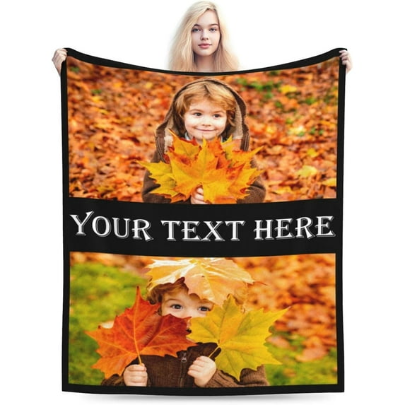 Custom Blankets with Photos and Text Personalized Flannel Throw Blankets Customized Memorial Blanket Gifts for Adult Couple Family Wedding Christmas Birthday Valentines Day Black 50"x40"