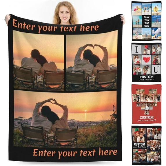 Custom Blankets with Photos Text Picture Blanket Personalized for Kids Adults Customized Blanket Gift for Christmas Birthday Valentines Mothers Fathers Day (6 Photos)