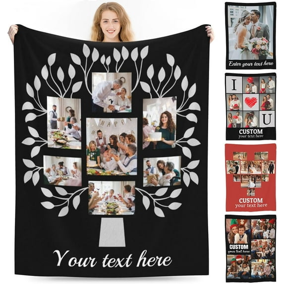 Custom Blankets with Photos Text Picture Blanket Personalized for Kids Adults Customized Blanket Gift for Christmas Birthday Valentines Mothers Fathers Day (6 Photos)