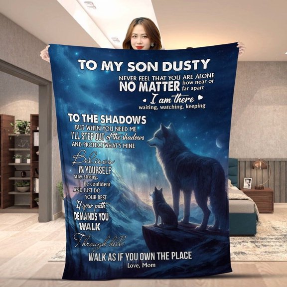 Custom Blankets For Son Grandson, Personalized to My Son Wolf Throw Blanket, To My Grandson Wolf From Mom, Grandma on Birthday for Son Grandson- Sherpa-60x80