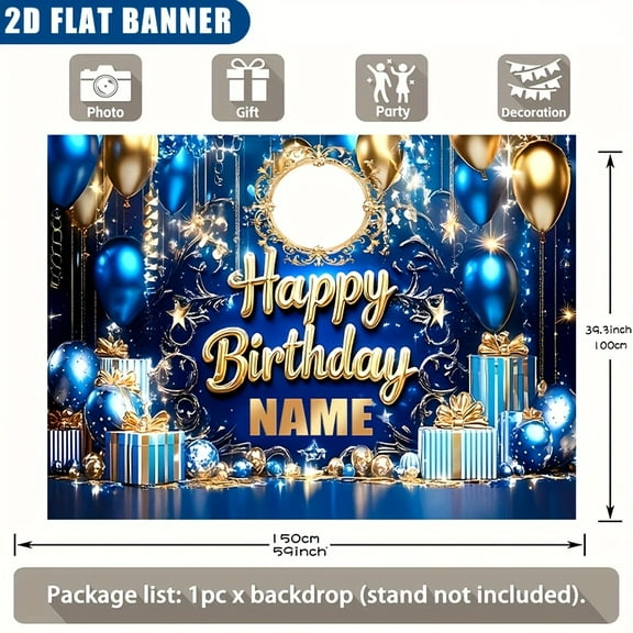 Custom Blue & Golde Party Decorations Banner Blue & Golde Sign Backdrop Photo Booth Props Background Party Favors