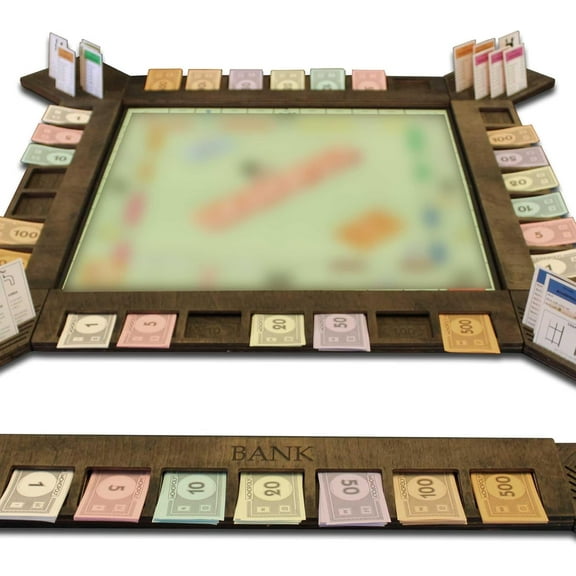 Custom Board Game Frame Personalized Game Board Organizer Compatible with Monopoly Board Game and Monopoly Game Pieces | Economic Themed Game Organizer | Complete Set | Ebony