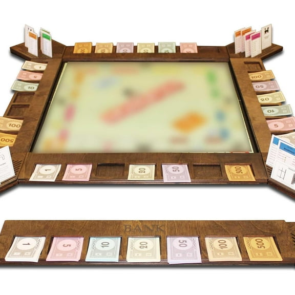 Custom Board Game Frame Personalized Game Board Organizer Compatible with Monopoly Board Game and Monopoly Game Pieces | Economic Themed Game Organizer | Complete Set | Walnut