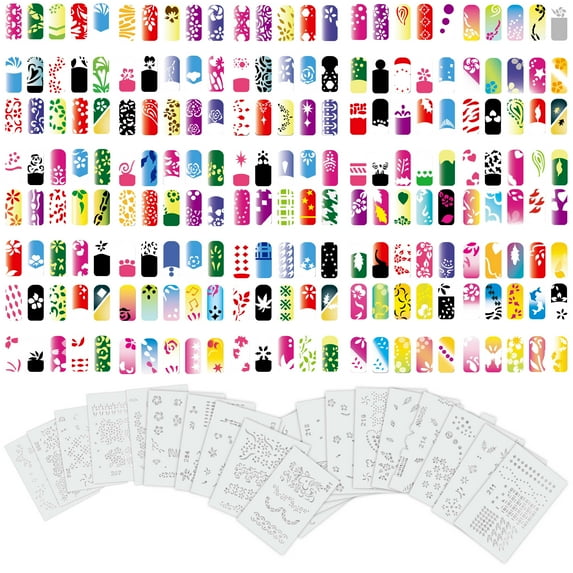 Custom Body Art Airbrush Nail Stencils - Design Series Set # 11 includes 20 Individual Nail Templates with 20 Designs