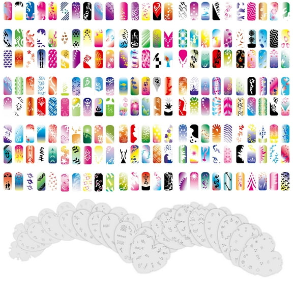 Custom Body Art Airbrush Nail Stencils - Design Series Set # 14 includes 20 Individual Nail Templates with 16 Designs