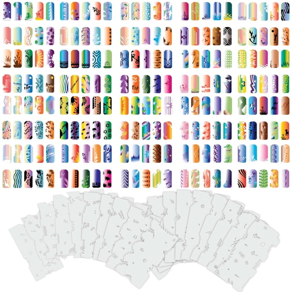 Custom Body Art Airbrush Nail Stencils - Design Series Set # 7 includes 20 Individual Nail Templates with 16 Designs