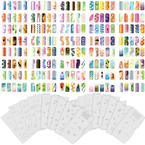 Custom Body Art Airbrush Nail Stencils - Design Series Set # 9 includes 20 Individual Nail Templates with 15 Designs