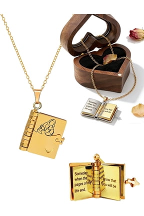 Custom Book Locket Necklace, 6-Page Engraved Openable Pendant, Stainless Steel Sentimental Keepsake Jewelry for Mother's Day & Graduation