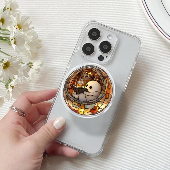 Custom Bookish Phone Grip, Acrylic Ghost Phone Holder, Magsafe Grip for Readers, Book Lover Gift, Fall Reading Accessories, Halloween Gift
