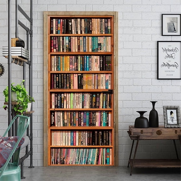Custom Bookshelf Entrance Door Wardrobe Decor Wall Sticker, Peel and Stick Glass Window Cling for Tile Surfaces, Removable Decorative Film for Home Bedroom Living Room, 12x18 Inch